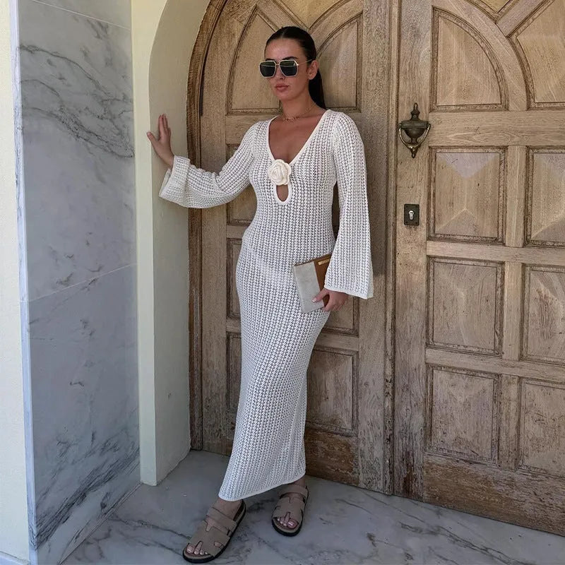 Fashion Backless Knitted V-neck Dress - Bellarte Enchanté Fashion Backless Knitted V-neck Dress
